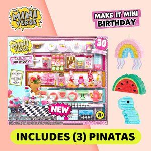 MGA's Miniverse Make It Mini BIRTHDAY Bundle: Deluxe Set (30 Pcs) + (3) Piñatas